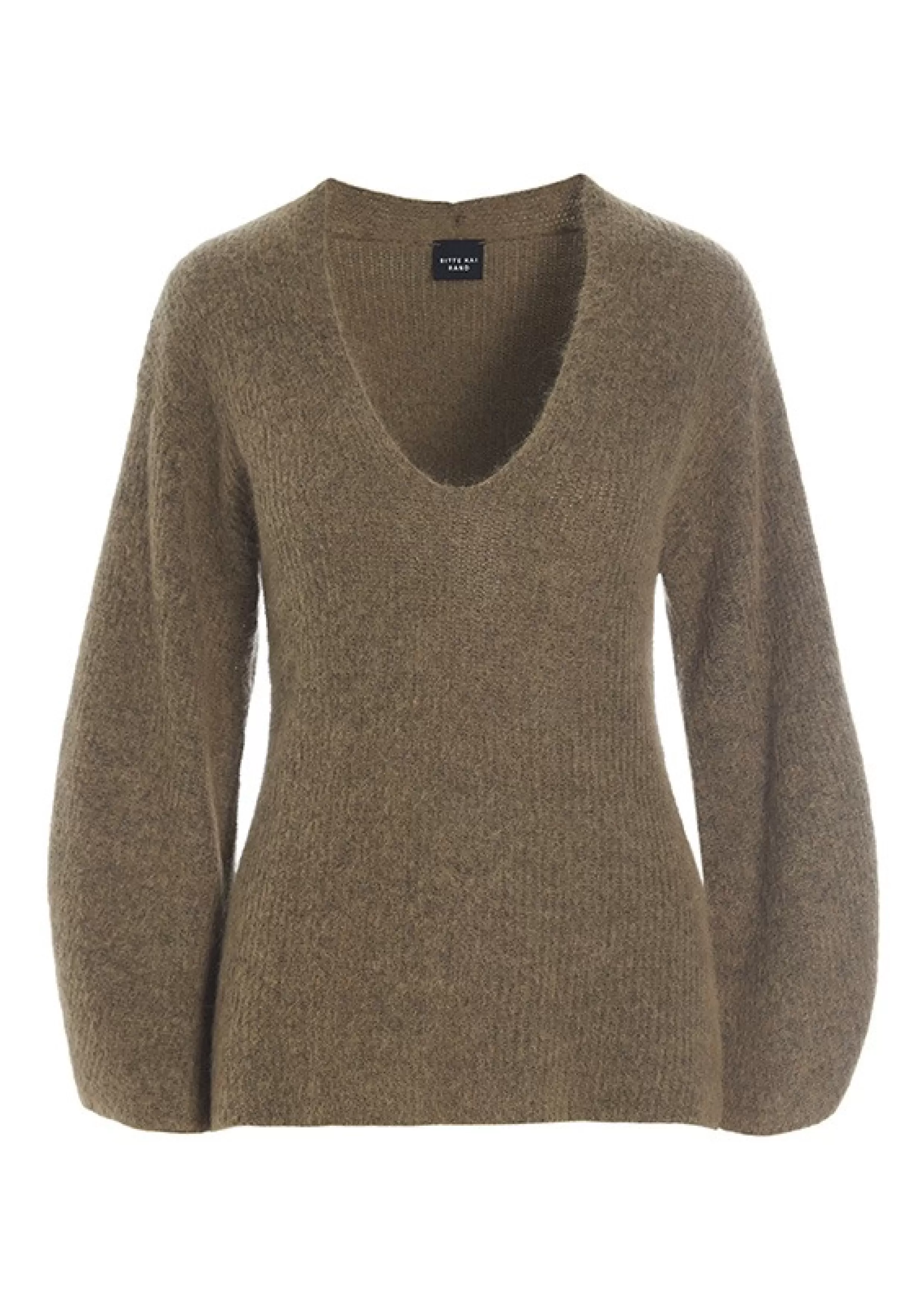 Strik | Strik>BITTE KAI RAND Dandelion knit bluse med v-hals DARKCARAMEL