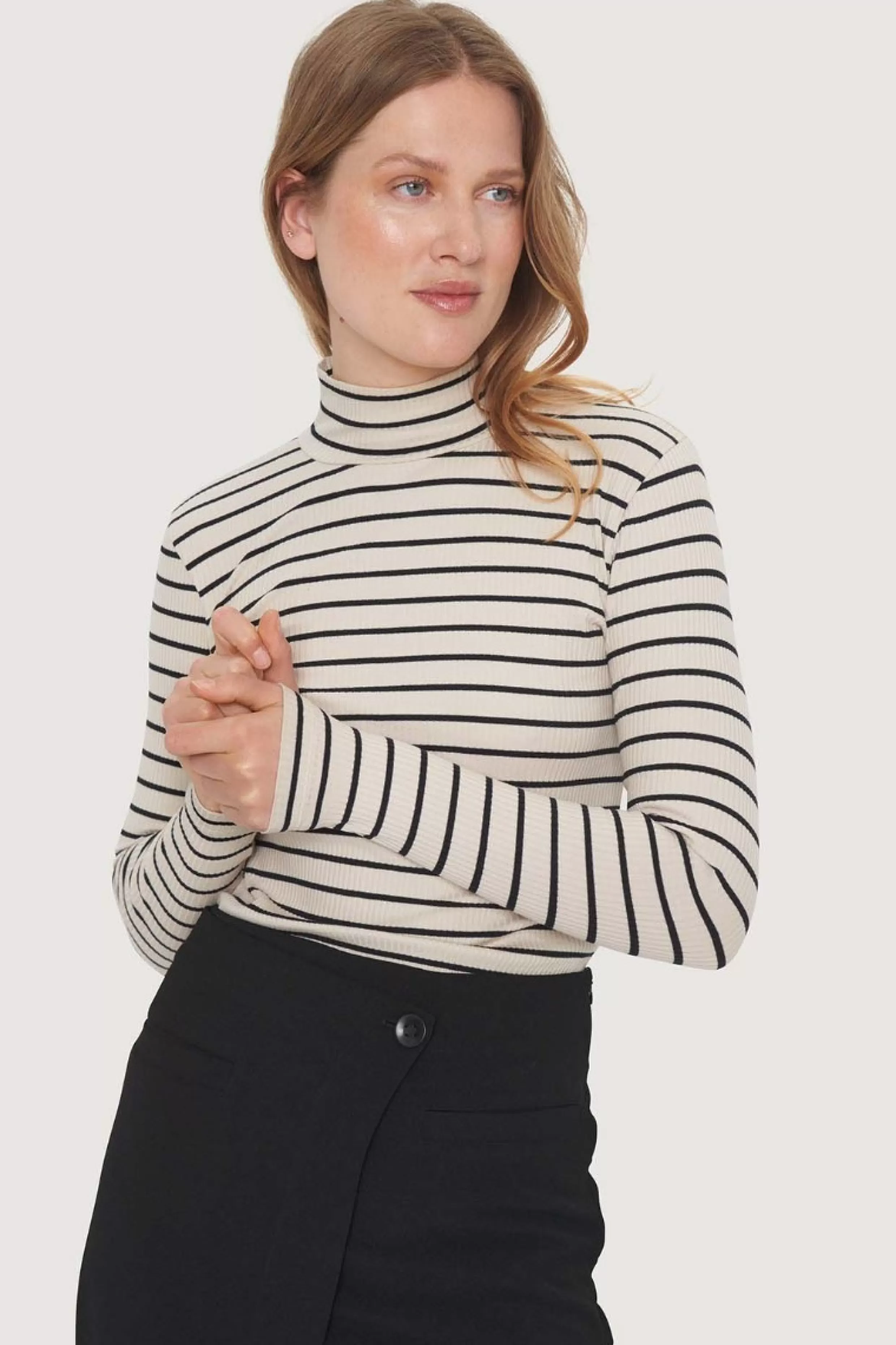 Bluser>BITTE KAI RAND Globe stripe højhalset bluse BLACK/IVORYSTRIPE